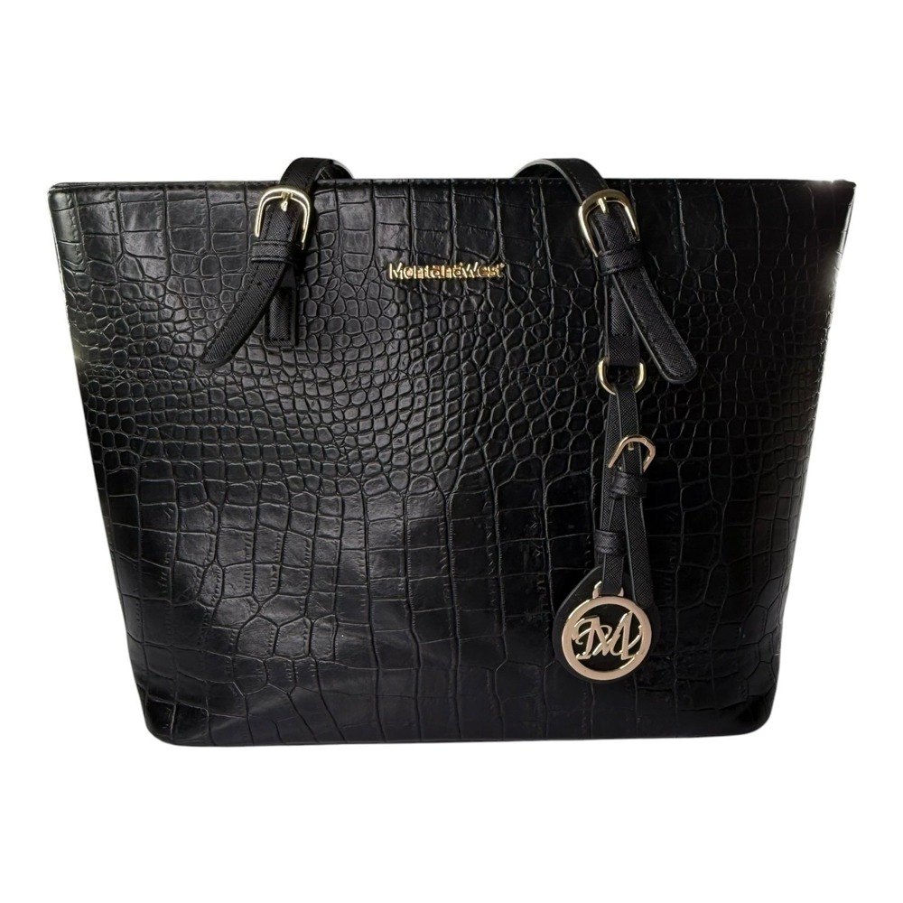 Montana West Black Croc Embossed Tote Shoulder Bag Gold Hardware Large Purse